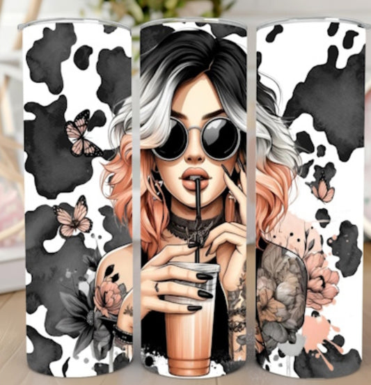 Cow print girl tumbler