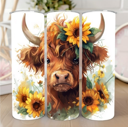 Sunflower Highland cow tumbler